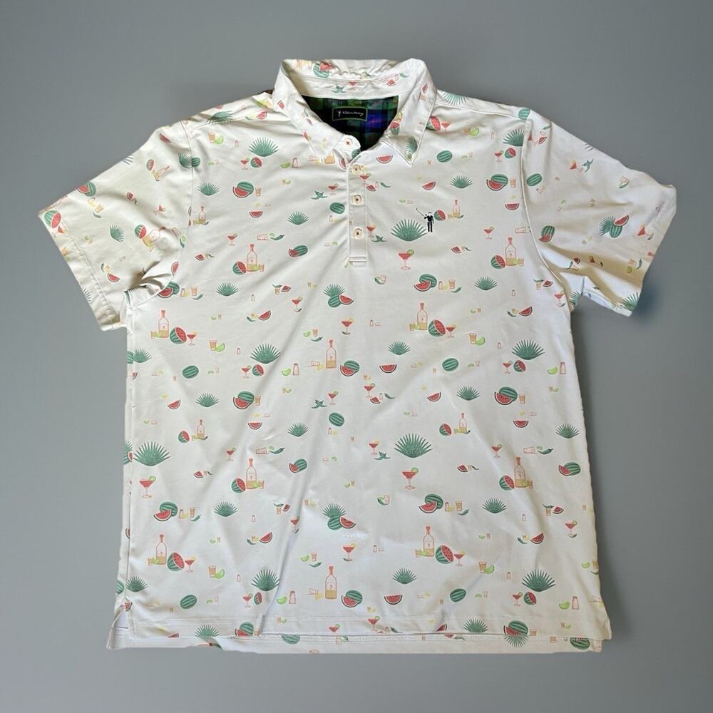 William Murray Golf Polo Shirt XXL White Watermelon Margarita Print Stretch